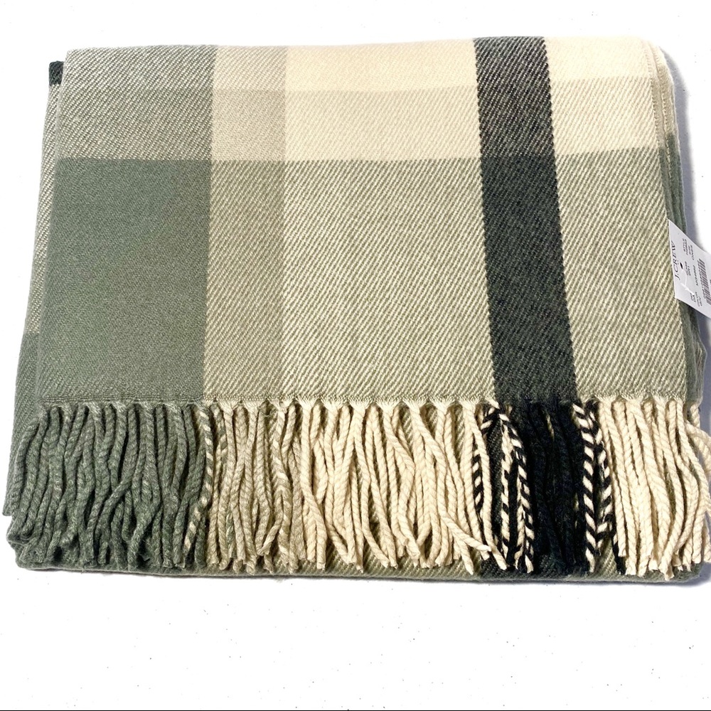 J. Crew Classic Plaid Scarf 77.5” Gray Ivory - Picture 4 of 8